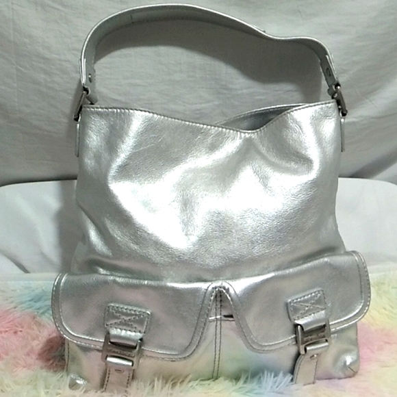 Michael Kors Handbags - SALE! Authentic Michael Kors Metallic Silver Hobo Shoulder Bag
